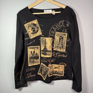 Paris Yan Master Women’s Y2K Long Sleeve Scoop Neck Pullover Top Black Size L